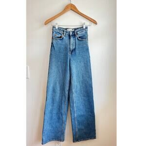 & Other Stories High Waisted Wide Leg Jeans Blue Stretch Denim Size 24